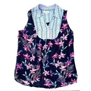 Style & Co Blue Sleeveless‎ Floral Top size XL NEW